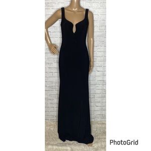 La Femme illusion inset back plunge maxi gown
